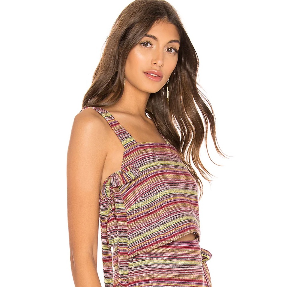 Tularosa Multicolor Striped Cropped Tank Top - Pink, Yellow, Green - Picture 2 of 3